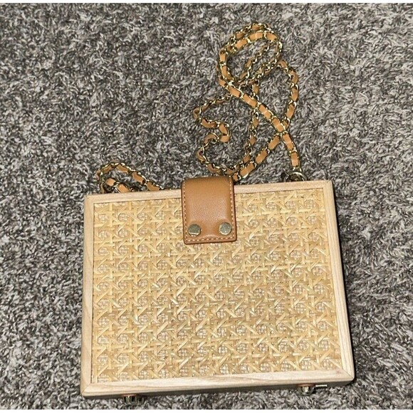 J McLaughlin Eugenie Raffia Pattern Wood Crossbody Bag - Picture 5 of 10